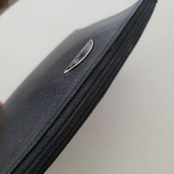 Christian Dior Vintage Leather Black Cosmetic Pouch Bag Zip Around Small Logo - Picture 3 of 12